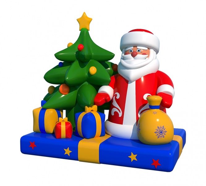 Новогодняя надувная фигура «Дед Морозом с подарками и ёлкой» фото